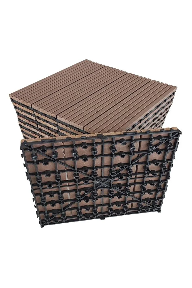 Kompozit (AHŞAP PLASTİK) Zemin Döşemesi 1 M2 (11 ADET KARO) Kahverengi Düz Model